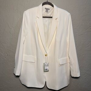 H&M Women's White Oversized One-Button Blazer XL